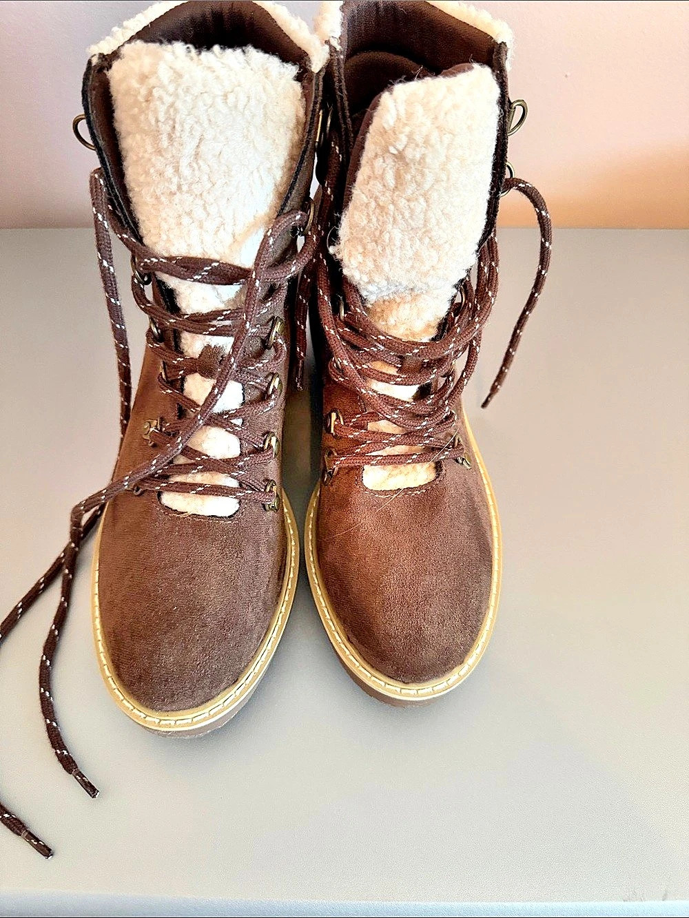 Hey Girl Faux Fur-Lined Brown Boots US 10